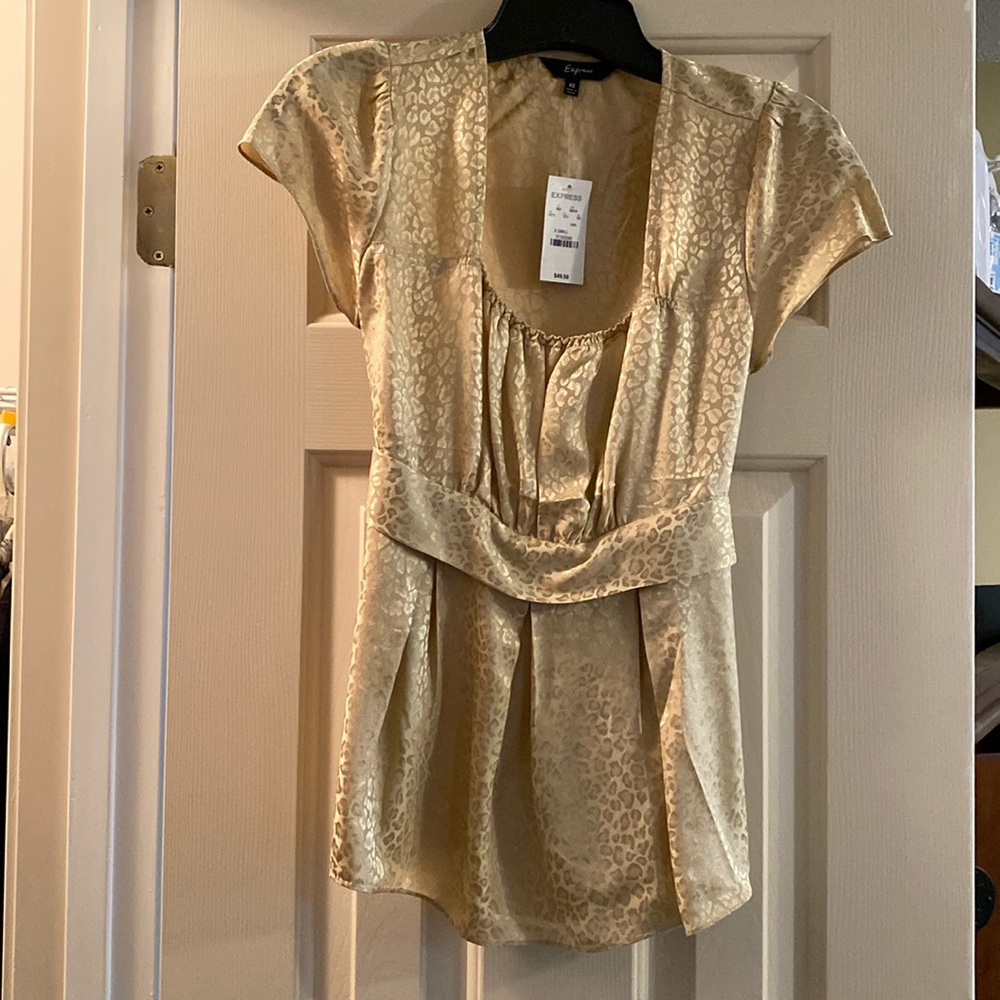 EXPRESS Leopard Print Champagne Gold Top with Tie in the back NWT